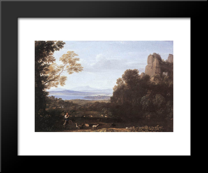 Landscape With Apollo And Mercury 20x24 Black Modern Wood Framed Art Print Poster by Lorrain, Claude