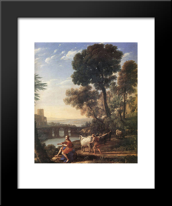 Landscape With Apollo Guarding The Herds Of Admetus 20x24 Black Modern Wood Framed Art Print Poster by Lorrain, Claude