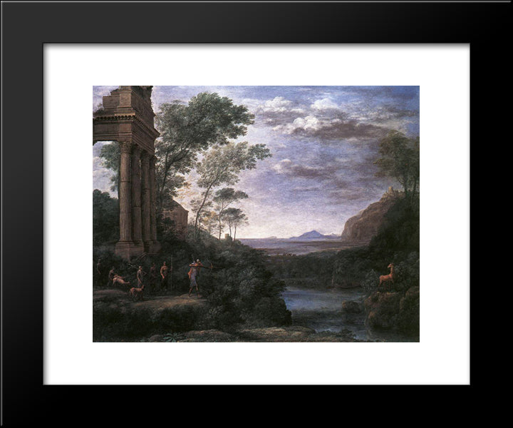 Landscape With Ascanius Shooting The Stag Of Sylvia 20x24 Black Modern Wood Framed Art Print Poster by Lorrain, Claude