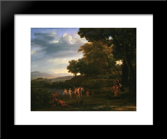 Landscape With Dancing Satyrs And Nymphs 20x24 Black Modern Wood Framed Art Print Poster by Lorrain, Claude