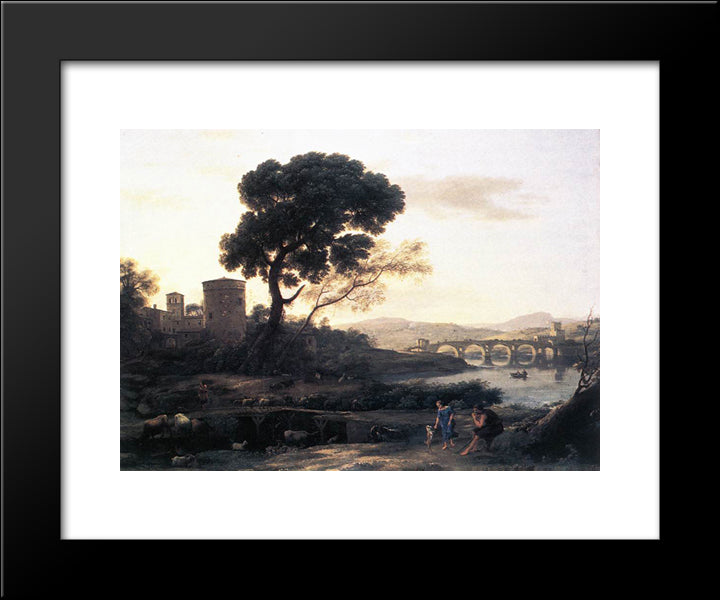 Landscape With Shepherds - The Pont Molle 20x24 Black Modern Wood Framed Art Print Poster by Lorrain, Claude