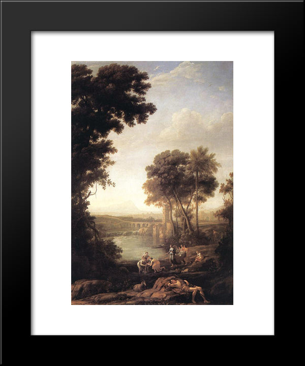 Landscape With The Finding Of Moses 20x24 Black Modern Wood Framed Art Print Poster by Lorrain, Claude