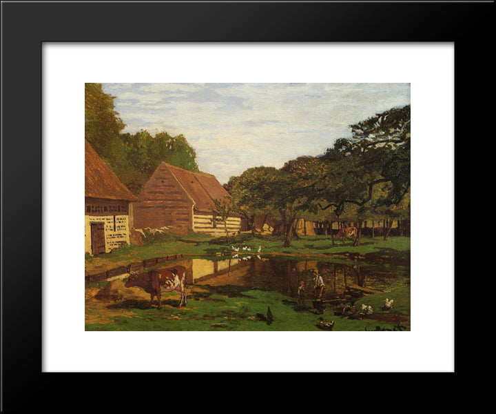 A Farmyard In Normandy 20x24 Black Modern Wood Framed Art Print Poster by Monet, Claude