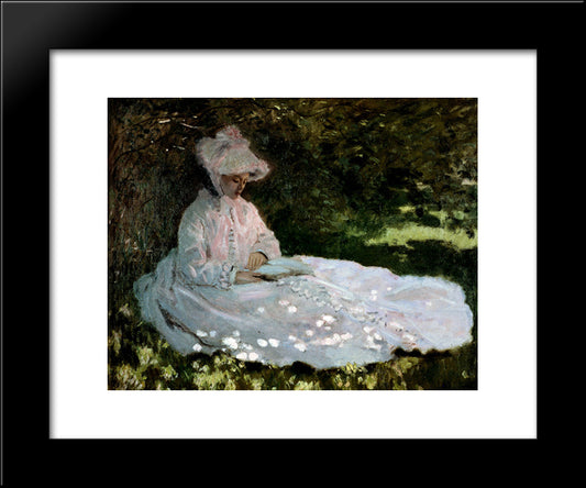 A Woman Reading 20x24 Black Modern Wood Framed Art Print Poster by Monet, Claude