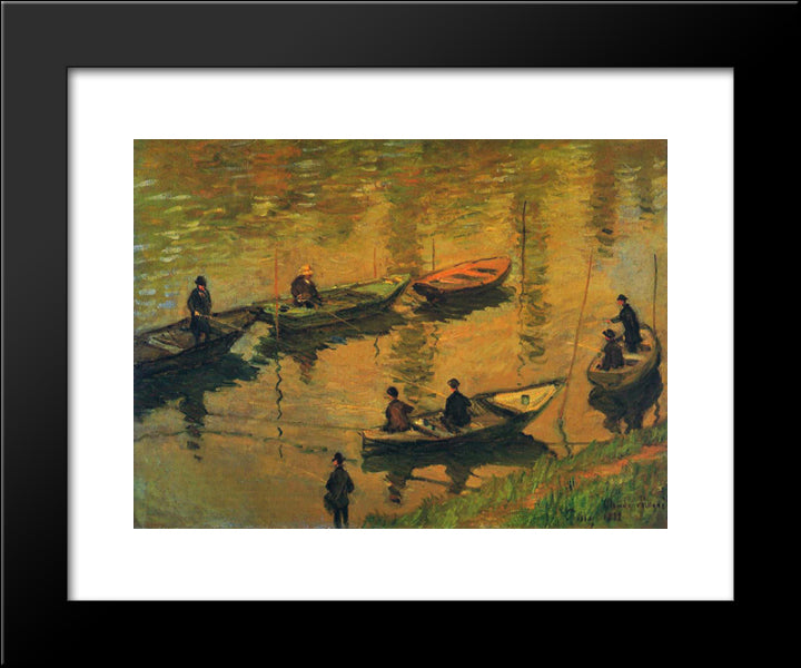 Anglers On The Seine At Poissy 20x24 Black Modern Wood Framed Art Print Poster by Monet, Claude