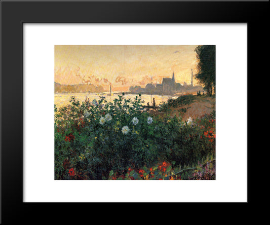 Argenteuil, Flowers By The Riverbank 20x24 Black Modern Wood Framed Art Print Poster by Monet, Claude