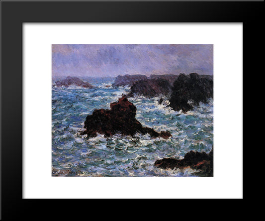 Belle-Ile, Rain Effect 20x24 Black Modern Wood Framed Art Print Poster by Monet, Claude