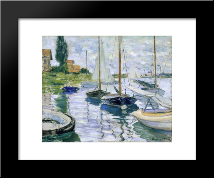 Boats At Rest, At Petit-Gennevilliers 20x24 Black Modern Wood Framed Art Print Poster by Monet, Claude