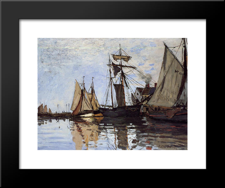 Boats In The Port Of Honfleur 20x24 Black Modern Wood Framed Art Print Poster by Monet, Claude