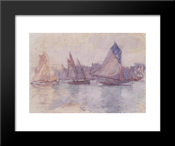 Boats In The Port Of Le Havre 20x24 Black Modern Wood Framed Art Print Poster by Monet, Claude