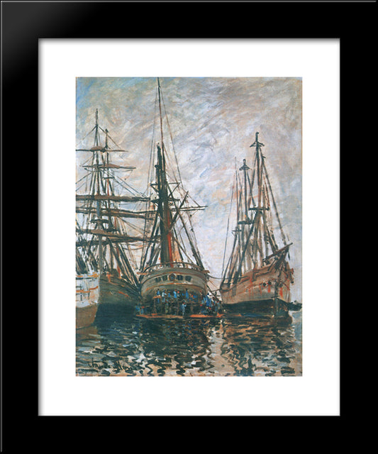 Boats On Rapair 20x24 Black Modern Wood Framed Art Print Poster by Monet, Claude