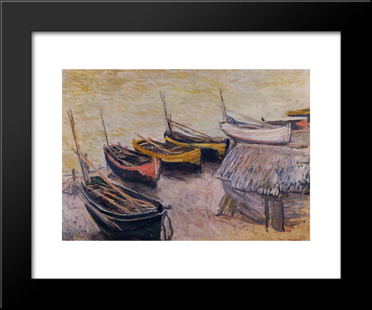 Boats On The Beach 20x24 Black Modern Wood Framed Art Print Poster by Monet, Claude