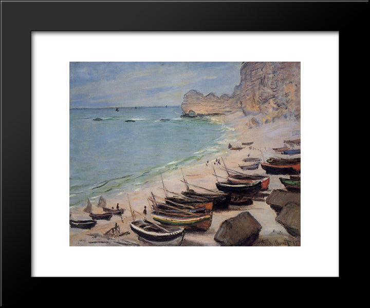 Boats On The Beach At Etretat 20x24 Black Modern Wood Framed Art Print Poster by Monet, Claude