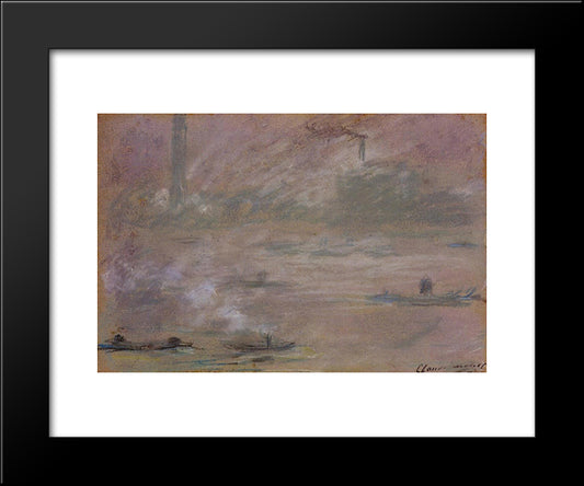 Boats On The Thames, London 20x24 Black Modern Wood Framed Art Print Poster by Monet, Claude