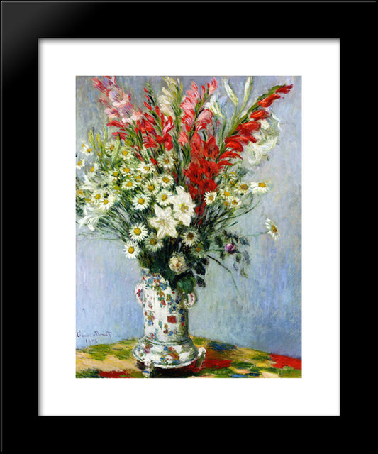 Bouquet Of Gadiolas, Lilies And Dasies 20x24 Black Modern Wood Framed Art Print Poster by Monet, Claude