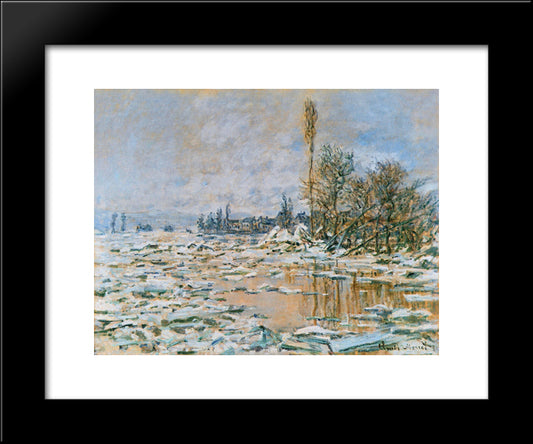Breakup Of Ice, Lavacourt, Grey Weather 20x24 Black Modern Wood Framed Art Print Poster by Monet, Claude
