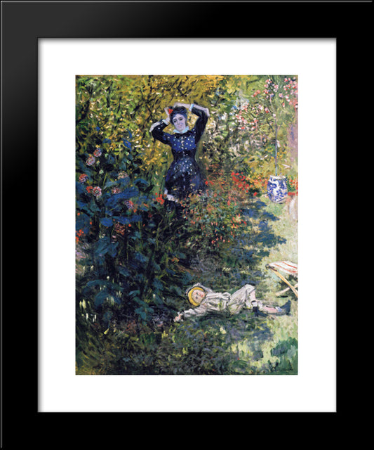 Camille And Jean Monet In The Garden At Argenteuil 20x24 Black Modern Wood Framed Art Print Poster by Monet, Claude
