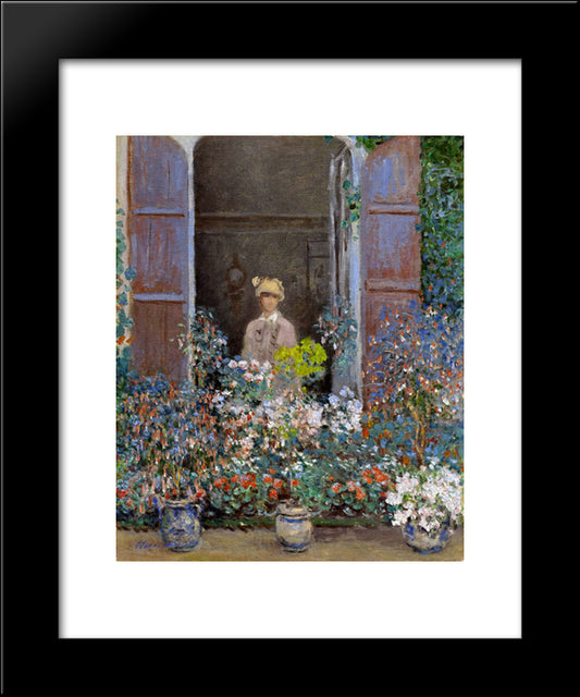 Camille Monet At The Window, Argentuile 20x24 Black Modern Wood Framed Art Print Poster by Monet, Claude