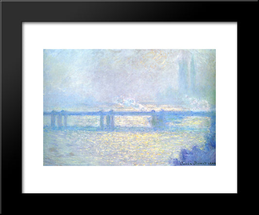 Charing Cross Bridge, Overcast Weather 20x24 Black Modern Wood Framed Art Print Poster by Monet, Claude