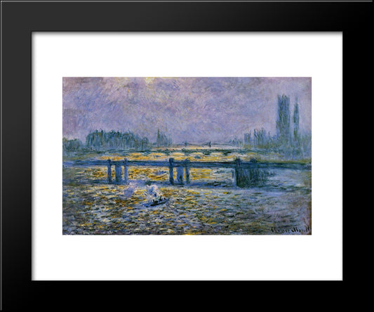 Charing Cross Bridge, Reflections On The Thames 20x24 Black Modern Wood Framed Art Print Poster by Monet, Claude