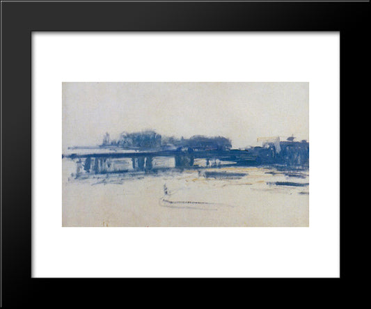 Charing Cross Bridge (Study) 20x24 Black Modern Wood Framed Art Print Poster by Monet, Claude