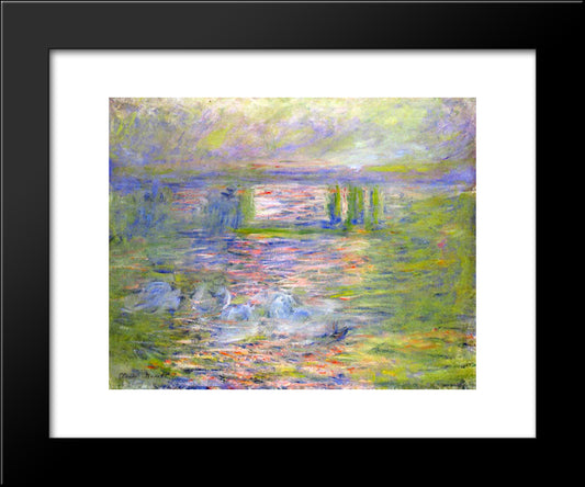 Charing Cross Bridge 2 20x24 Black Modern Wood Framed Art Print Poster by Monet, Claude