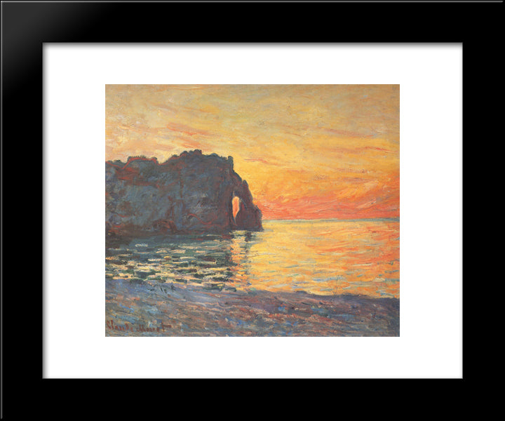 Etretat, Cliff Of D`Aval, Sunset 20x24 Black Modern Wood Framed Art Print Poster by Monet, Claude