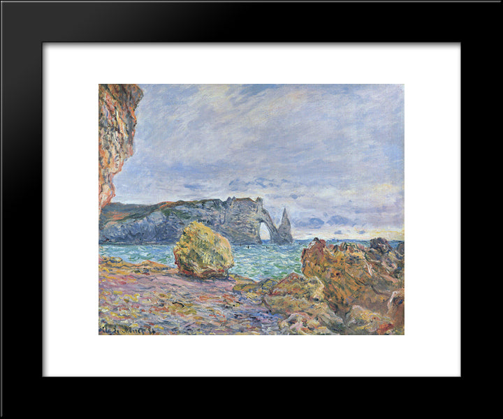 Etretat, The Beach And The Porte D'Aval 20x24 Black Modern Wood Framed Art Print Poster by Monet, Claude