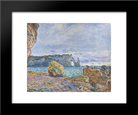 Etretat, The Beach And The Porte D'Aval 20x24 Black Modern Wood Framed Art Print Poster by Monet, Claude