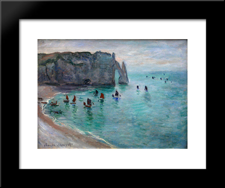 Etretat The Aval Door Fishing Boats Leaving The Harbour 20x24 Black Modern Wood Framed Art Print Poster by Monet, Claude