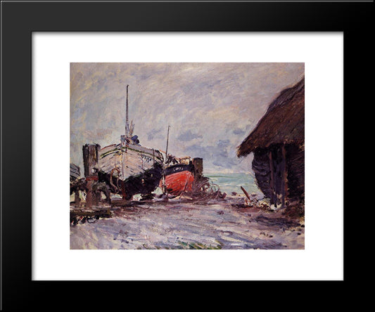 Fishing Boats At Etretat 20x24 Black Modern Wood Framed Art Print Poster by Monet, Claude