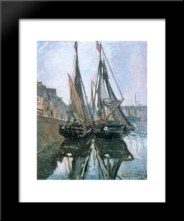 Fishing Boats At Honfleur 20x24 Black Modern Wood Framed Art Print Poster by Monet, Claude