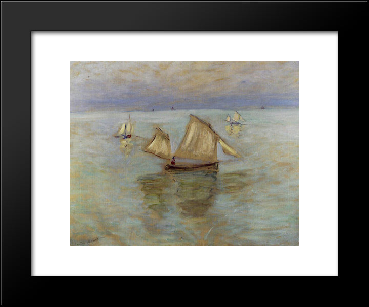 Fishing Boats At Pourville 20x24 Black Modern Wood Framed Art Print Poster by Monet, Claude