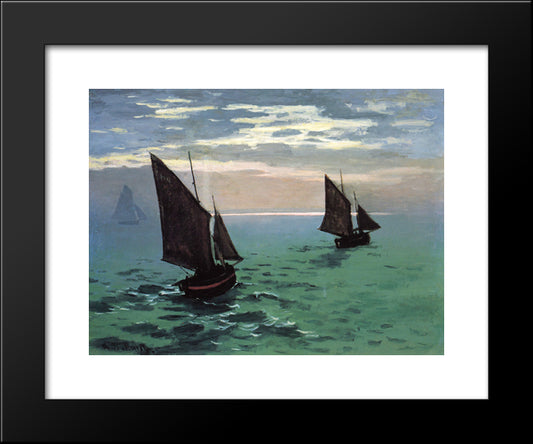Fishing Boats At Sea 20x24 Black Modern Wood Framed Art Print Poster by Monet, Claude