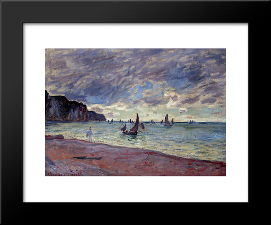 Fishing Boats By The Beach And The Cliffs Of Pourville 20x24 Black Modern Wood Framed Art Print Poster by Monet, Claude