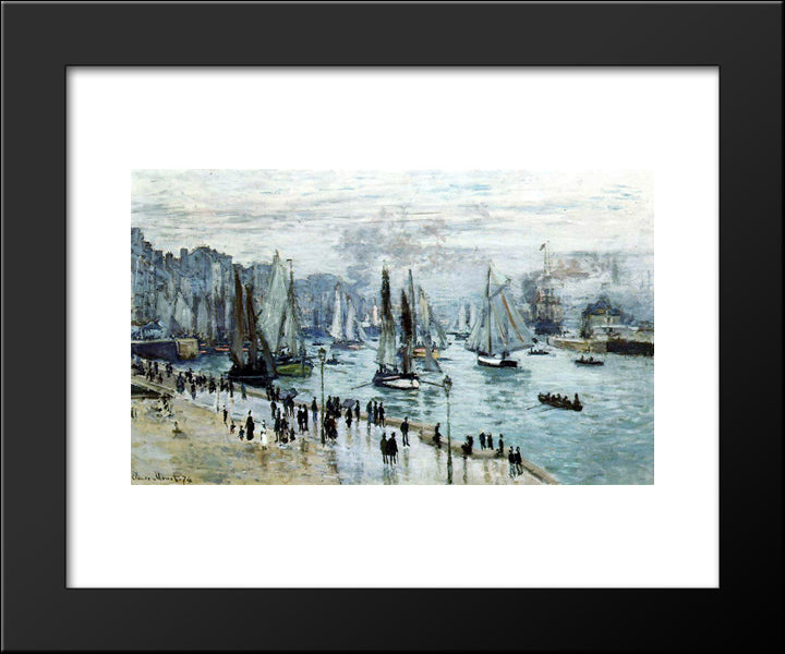 Fishing Boats Leaving The Harbor, Le Havre 20x24 Black Modern Wood Framed Art Print Poster by Monet, Claude