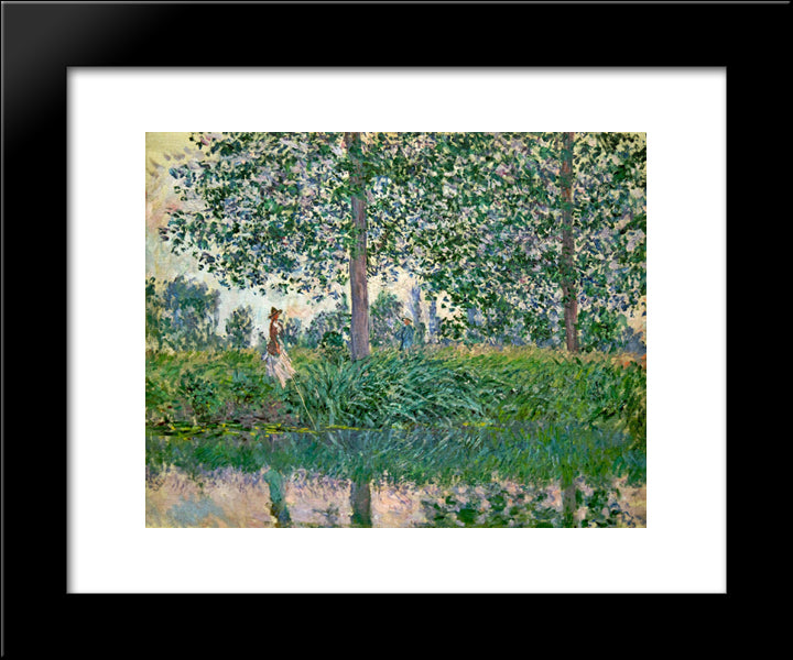 Fishing On The River Epte 20x24 Black Modern Wood Framed Art Print Poster by Monet, Claude