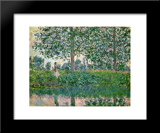 Fishing On The River Epte 20x24 Black Modern Wood Framed Art Print Poster by Monet, Claude