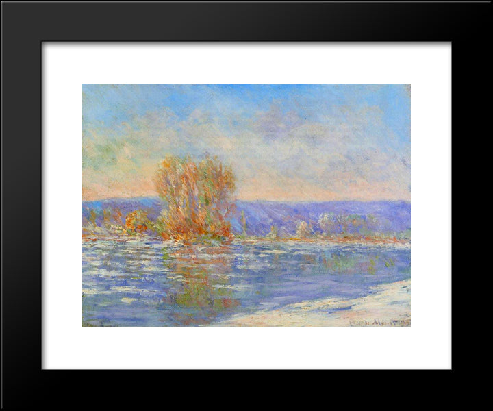 Floating Ice Near Bennecourt 20x24 Black Modern Wood Framed Art Print Poster by Monet, Claude