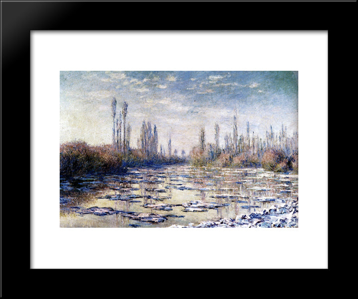 Floating Ice Near Vetheuil 20x24 Black Modern Wood Framed Art Print Poster by Monet, Claude