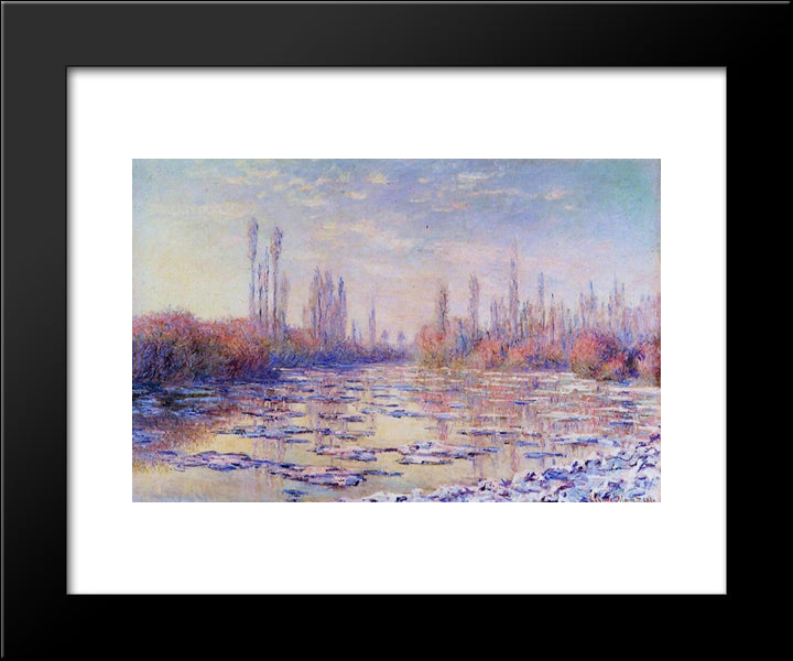 Floating Ice On The Seine 20x24 Black Modern Wood Framed Art Print Poster by Monet, Claude