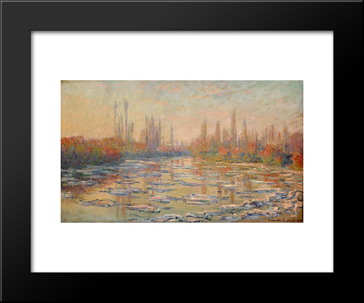 Floating Ice On The Seine 02 20x24 Black Modern Wood Framed Art Print Poster by Monet, Claude