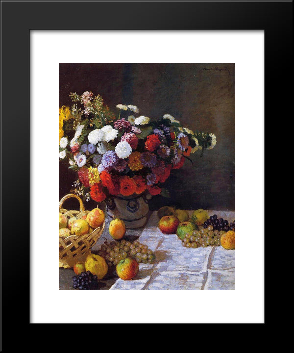 Flowers And Fruit 20x24 Black Modern Wood Framed Art Print Poster by Monet, Claude