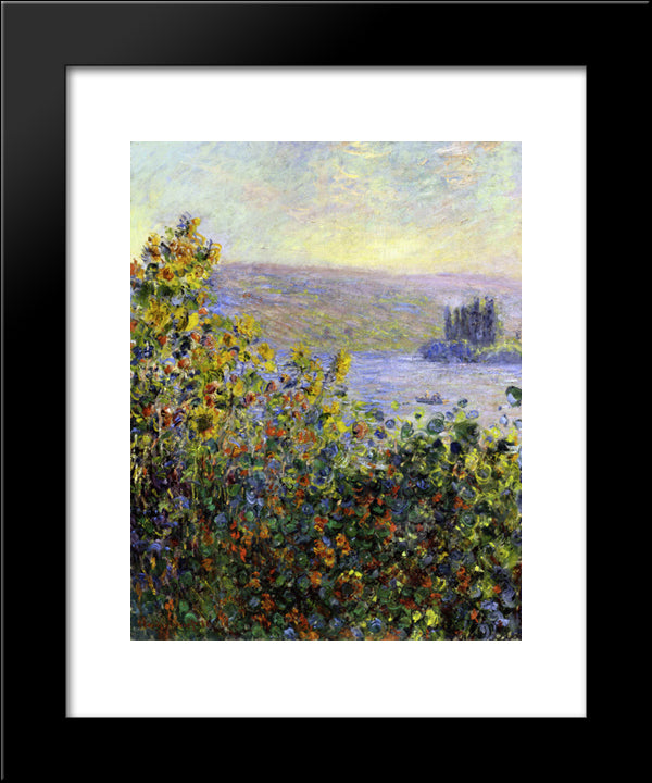 Flowers Beds At Vetheuil 20x24 Black Modern Wood Framed Art Print Poster by Monet, Claude