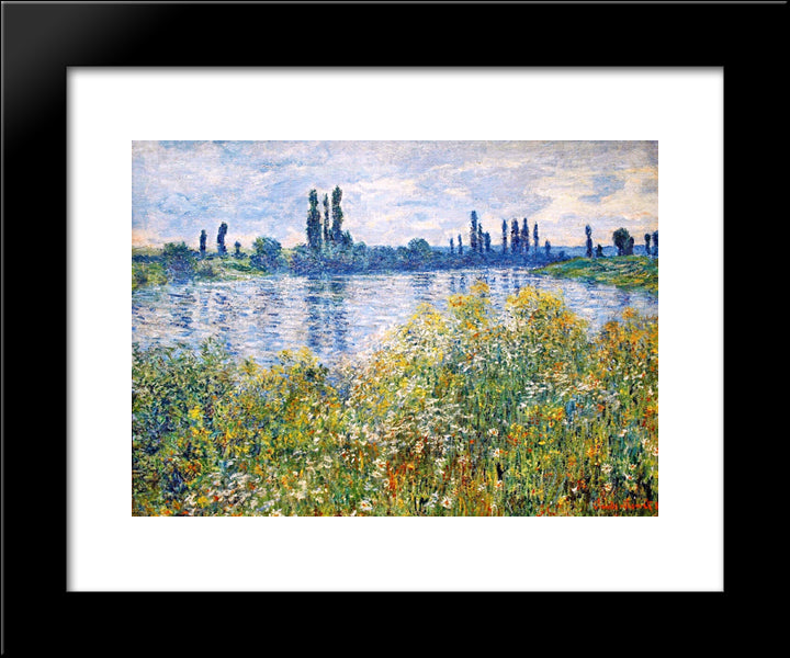 Flowers On The Banks Of Seine Near Vetheuil 20x24 Black Modern Wood Framed Art Print Poster by Monet, Claude