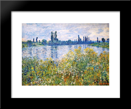 Flowers On The Banks Of Seine Near Vetheuil 20x24 Black Modern Wood Framed Art Print Poster by Monet, Claude