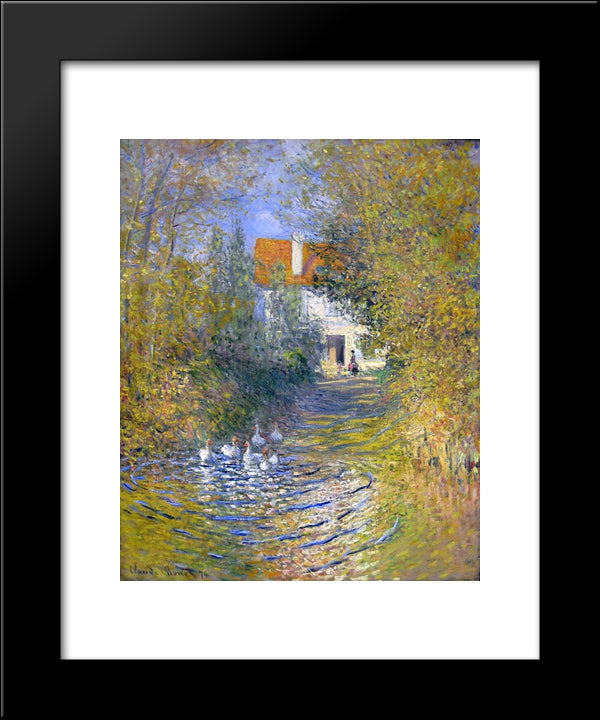 Geese In The Creek 20x24 Black Modern Wood Framed Art Print Poster by Monet, Claude