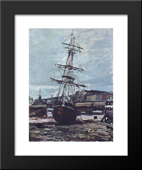 Gestrandetes Boot In Fecamp 20x24 Black Modern Wood Framed Art Print Poster by Monet, Claude