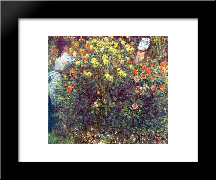 Girls In The Garden 20x24 Black Modern Wood Framed Art Print Poster by Monet, Claude