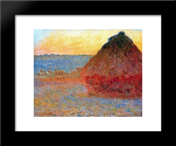 Grainstack, Impression In Pinks And Blues 20x24 Black Modern Wood Framed Art Print Poster by Monet, Claude